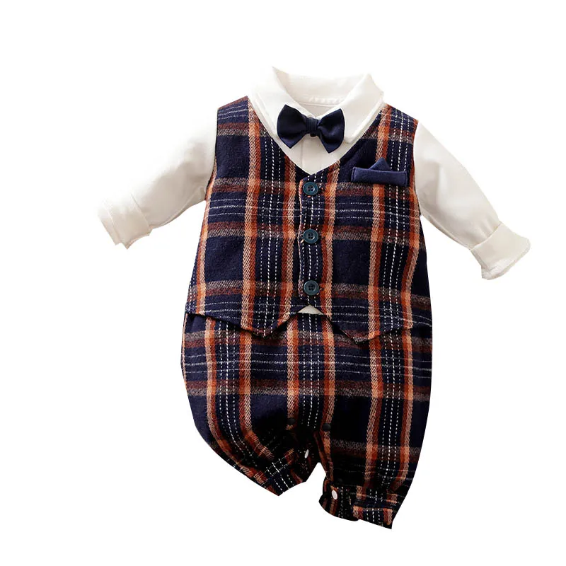 

Newborn Baby boys Overalls Gentleman Costume 100%cotton Long Sleeve Romper