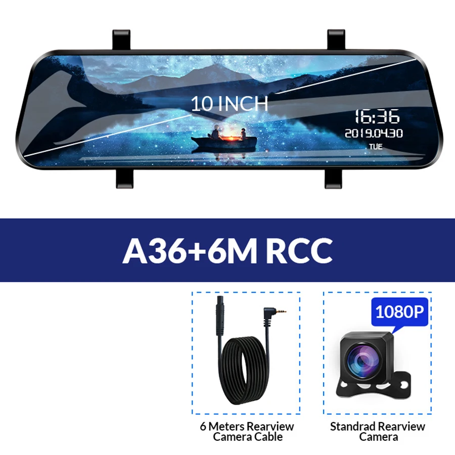 A36-6M RCC E-ACE Car Dvr ADAS 4G 10" IPS mirror Dash cam Video Recorder Full HD 1920x1080 Dual Lens Rear View Mirror Android GPS Car Camera - Название цвета: A36-6M RCC