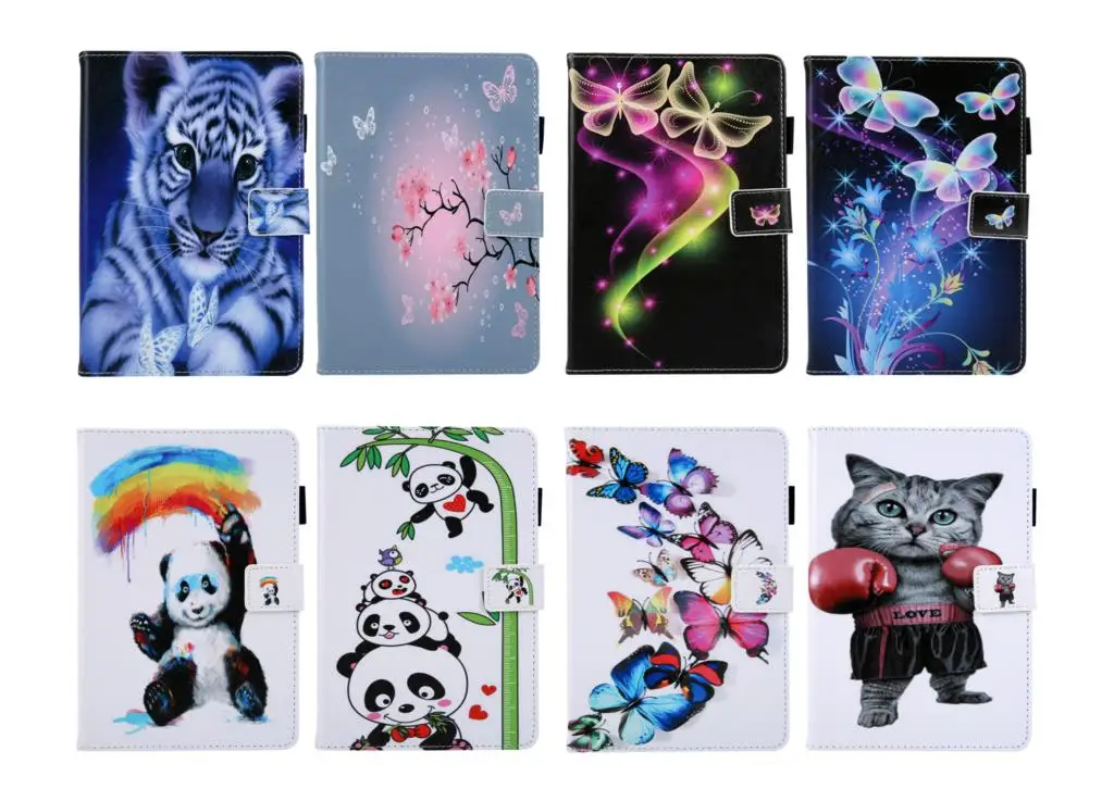 Cute Butterfly Panda Tiger for IPad Air 2 Case Leather Magnetic Cover Wallet Tablet Stand Card Pen Holder A1566 A1567 Flower | Компьютеры