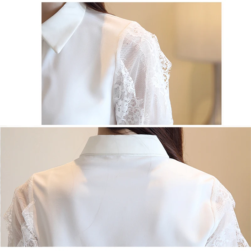 

Women clothing 2020 Fashion Women's Shirts Long sleeve White Lace Tassel Blouse Shirt Turn Down Collar Hollow Out Blusas 658G