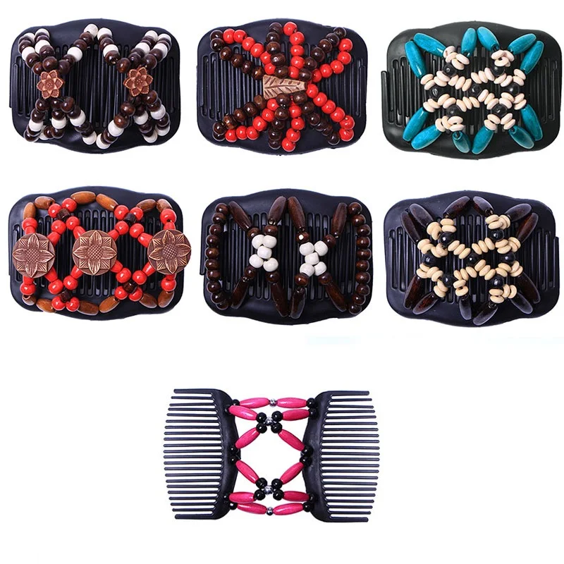 

Women Hair Comb 2021 Hot Fashion Retro Imitation Wood Double-Row Insert Ever-Changing Hair Comb Magic Plate Hair Comb Headdress