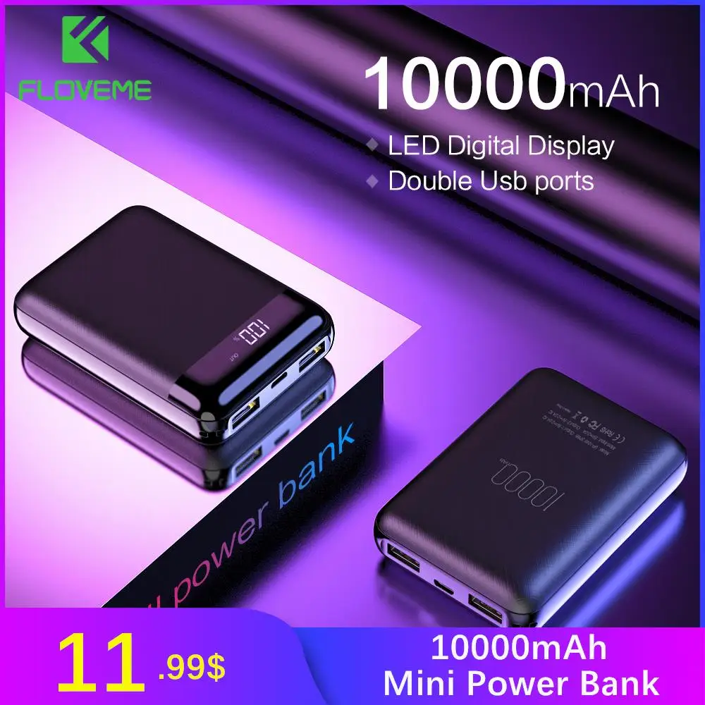 FLOVEME Mini Power Bank 10000mAh For Xiaomi Mi Powerbank Pover Bank Charger Dual Usb Ports External Battery Poverbank Portable