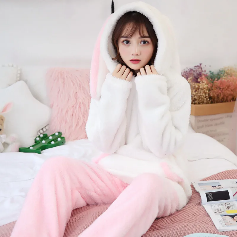 Осенне-зимние женские пижамные комплекты толстые теплые коралловые фланелевые