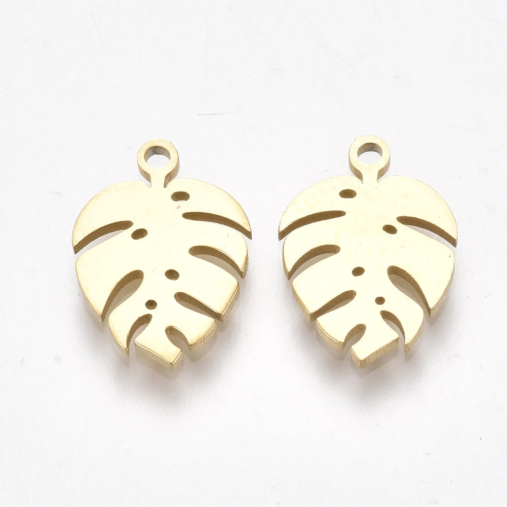 

2pcs 304 Stainless Steel Charms Monstera Leaf Golden Pendants For Necklaces Bracelets Jewelry Making , 13x9x1mm, Hole: 1mm