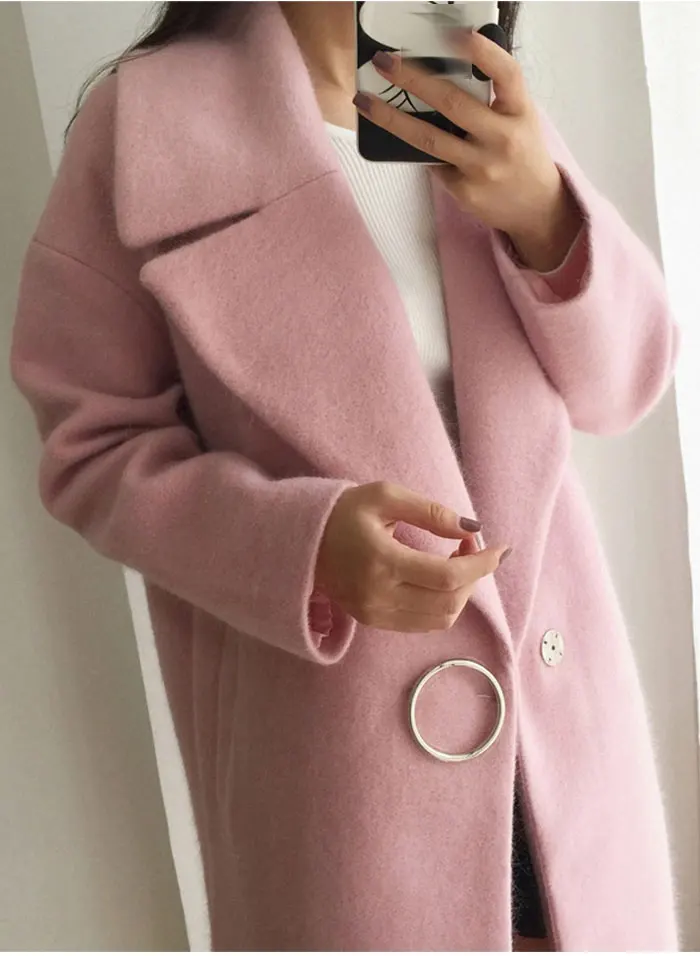 New Thin Wool Blend Coat Women Long Sleeve Turn-down Collar Outwear Jacket Casual Autumn Winter Elegant Overcoat Leisure
