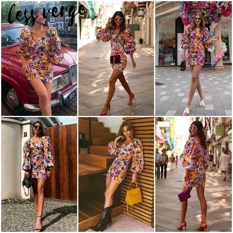 Lessverge повседневное короткое винтажное платье с цветочным принтом женские милые