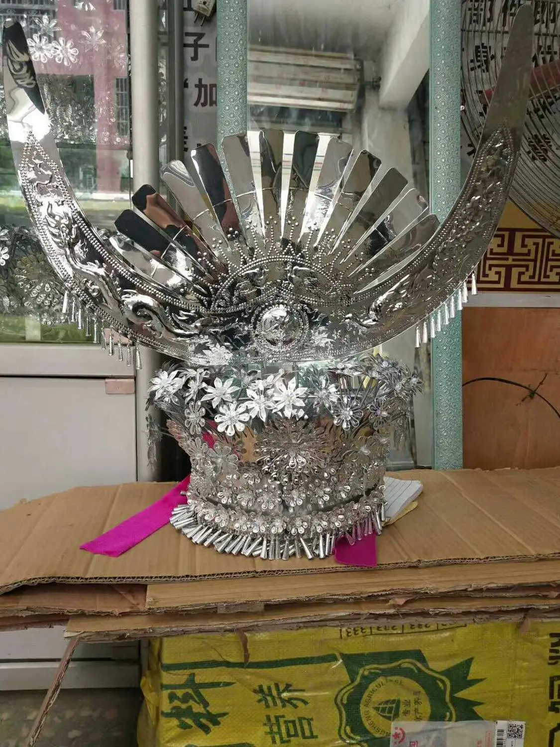 Китайские шляпы Miao для косплея ЭТНИЧЕСКИЕ СЕРЕБРЯНЫЕ головные уборы ручной