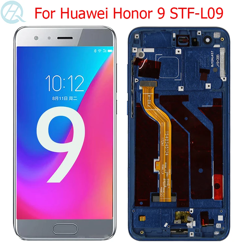 Оригинальный ЖК-дисплей для Huawei Honor 9, дисплей с рамкой 5,15 дюйма для Honor 9 STF-L09, ЖК-дисплей с сенсорным экраном, стеклянная деталь