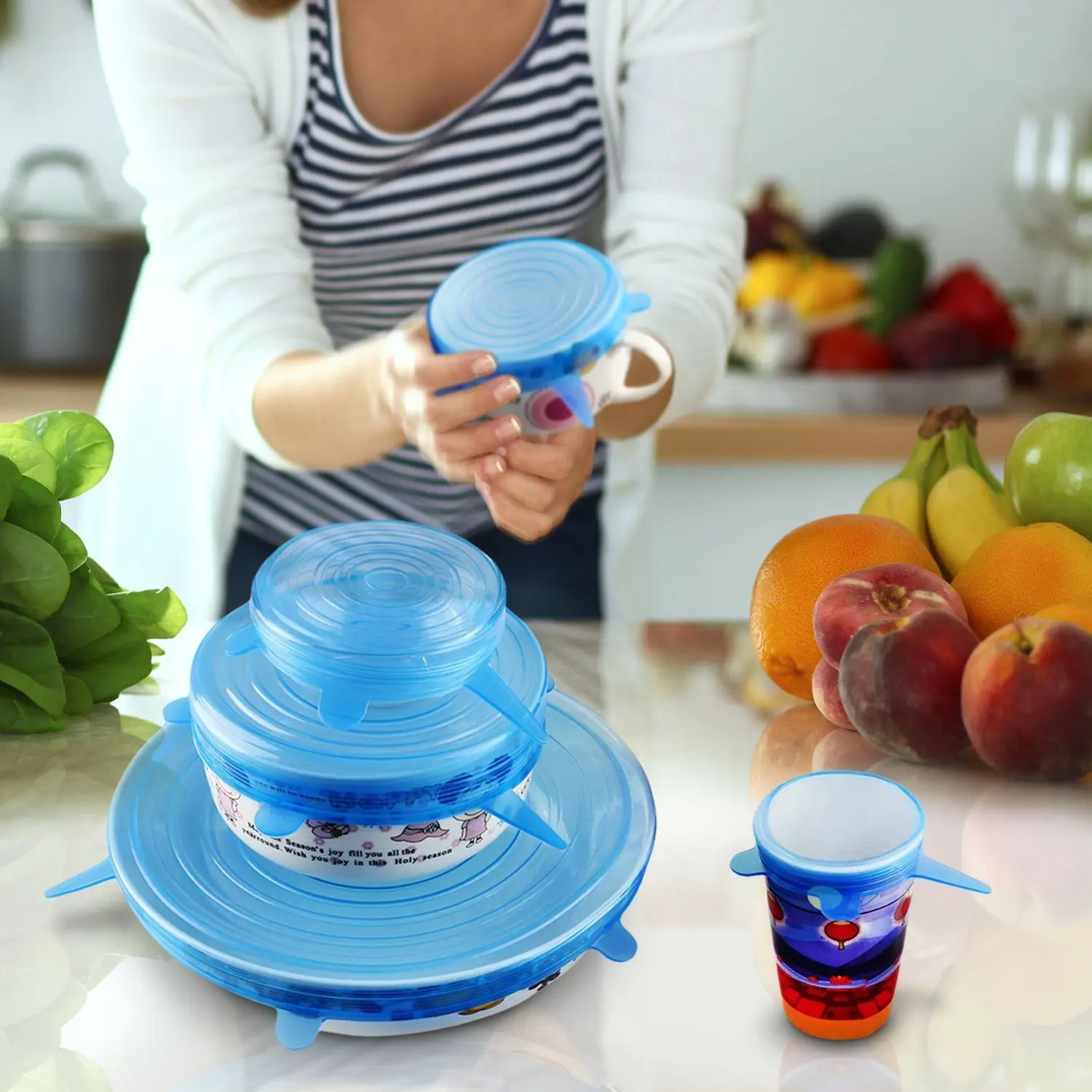 

AYEVIN 6PCS Silicone Stretch Lids Universal Silicone Food Wrap Bowl Pot Lid Silicone Cover Pan Cooking Kitchen Accessories