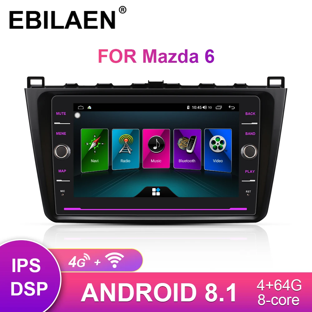 Автомобильный Радио мультимедийный плеер EBILAEN для Mazda 6 GH II Ultra 2008- Android 8,1 Авторадио gps навигация магнитофон мазда 6