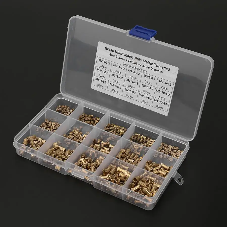 450 шт. M2/M3/M4 Встроенная Встраиваемая гайка рифленая Латунная стандартная для