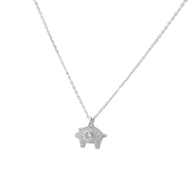 

YC0287N S925 Sterling Silver Fashion Cute 3D Pig Zircon Pendant Girlfriend Gifts Party Evening Woman Jewelry Necklace 2021