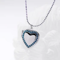 60hot women rhinestone heart photo frame locket necklace clavicle chain jewelry gift