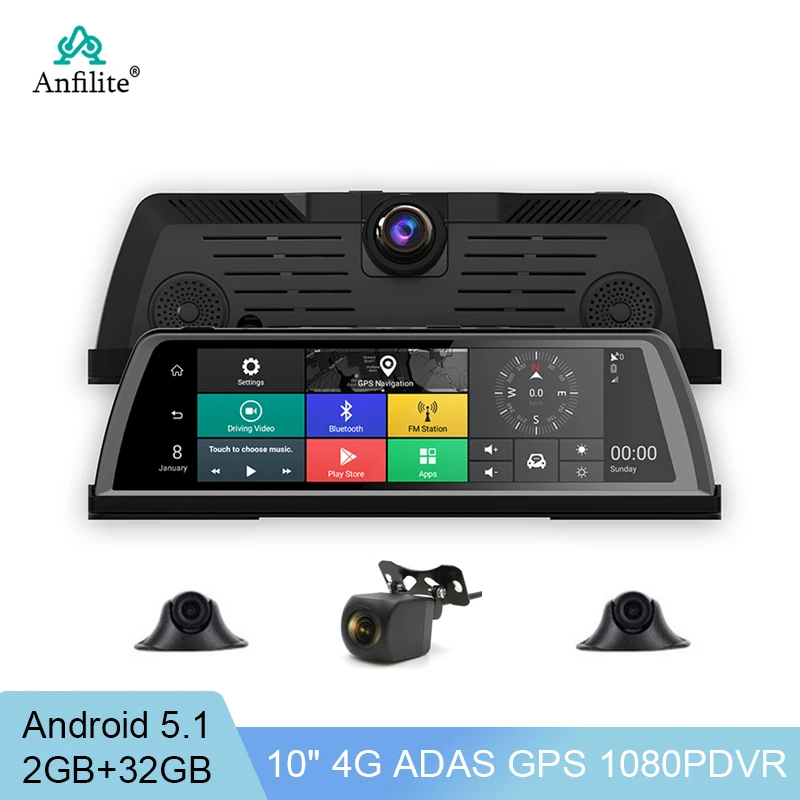 

4-канальный панорамный Автомобильный видеорегистратор, Android, Wi-Fi, 4G, 10 дюймов, IPS, ADAS, GPS-навигация, центральная консоль, зеркальный видеорегист...