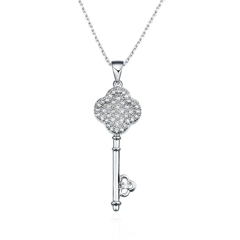 White Gold Juya Micro Pave Циркон модное индийское ожерелье с подвеской в виде ключа для женщин девочек подарок для свадьбы дня рождения ожерелье поставки - Окраска металла: White Gold