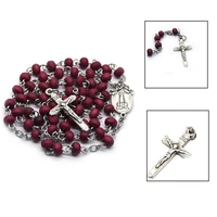 45mm rose fragrance bead rosary cross pendant necklace our lady of fatima religious gift anniversary jewelry for women