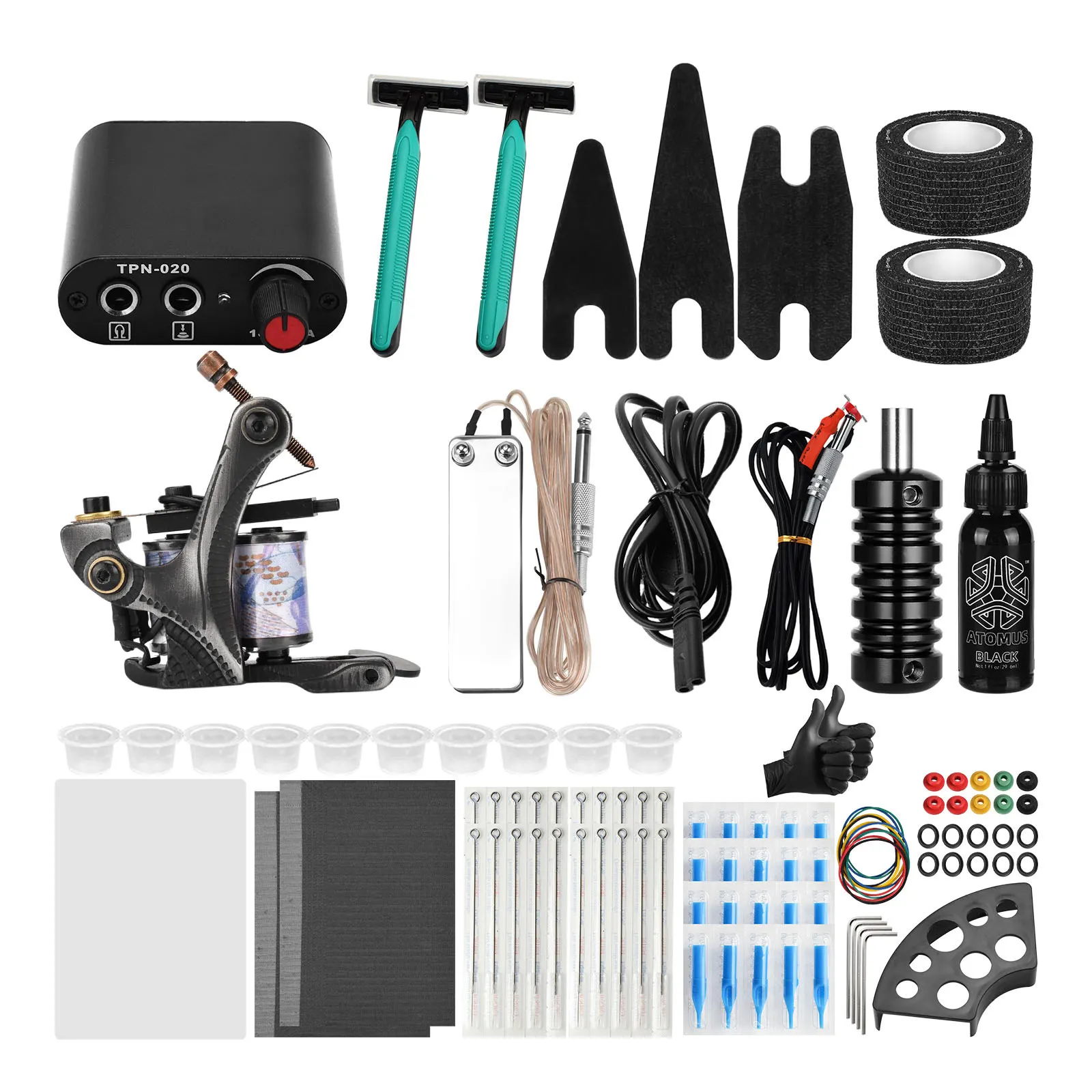 

Набор для татуировки, полный набор для тату-машинки, черный источник питания, искусственные тату-иглы, аксессуары для татуировки, наполните...