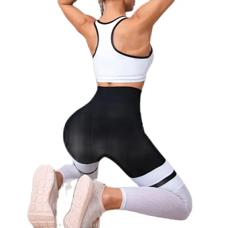

INS European hot style contrasting color mesh spliced sexy fitness exercise quick dry yoga suit two piece women's fitness suit