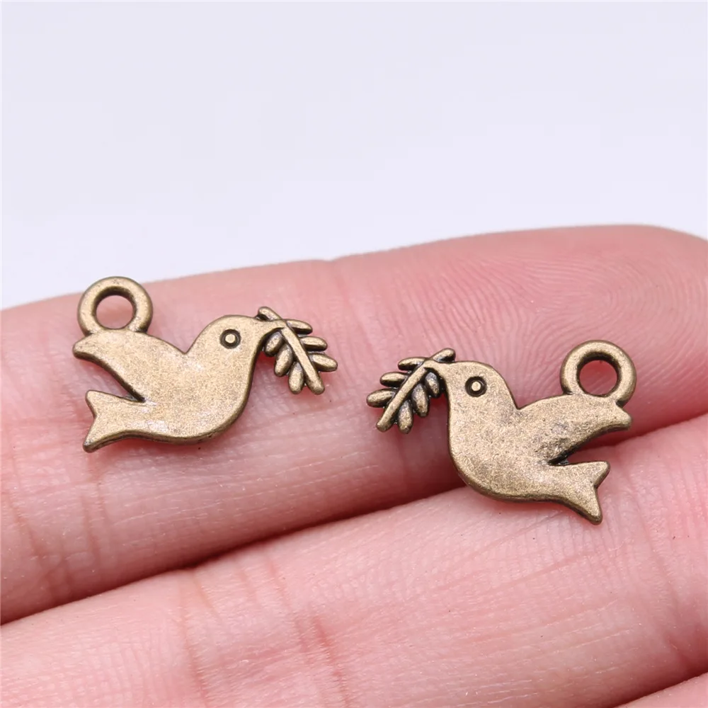 20pcs 13x16mm Antique Bronze Color Pigeon Olive Branch Charms For Jewelry Making A13448