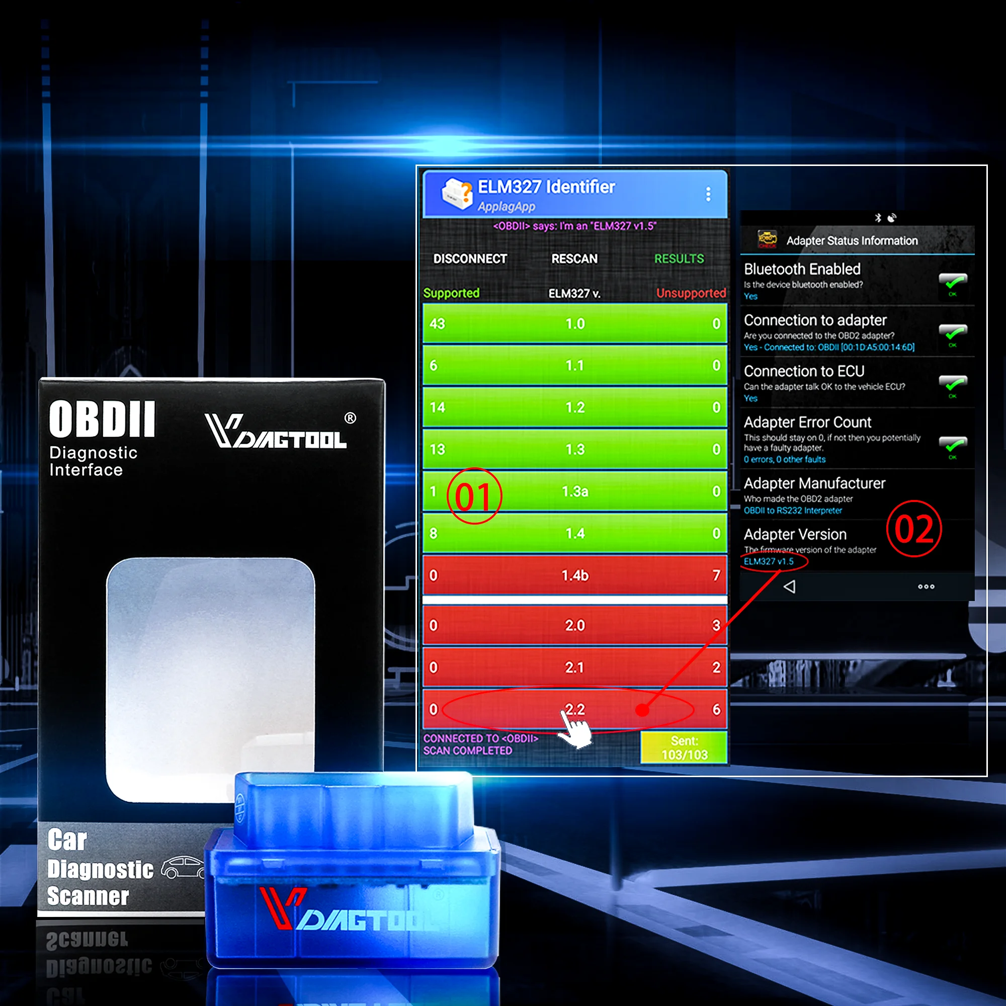 

OBD2 ELM 327 ELM327 OBDII / OBD2 V2.1 v1.5