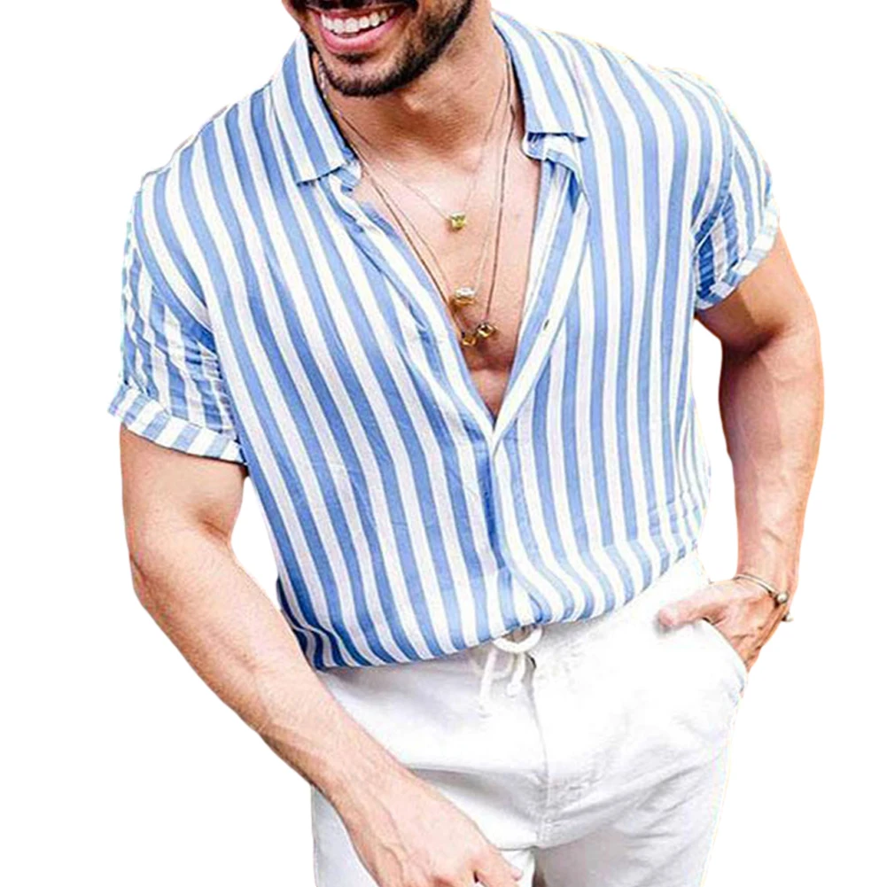 

Men's Striped Shirts Casual Short Sleeves Loose Fit Button Down Shirt Summer Beach Tops Plus size Shirts Stretch Soft Shirts