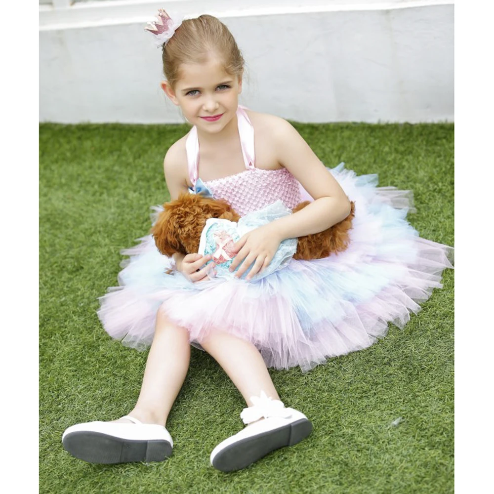 Розовые вечерние платья для девочек многослойное фатиновое платье с цветочным