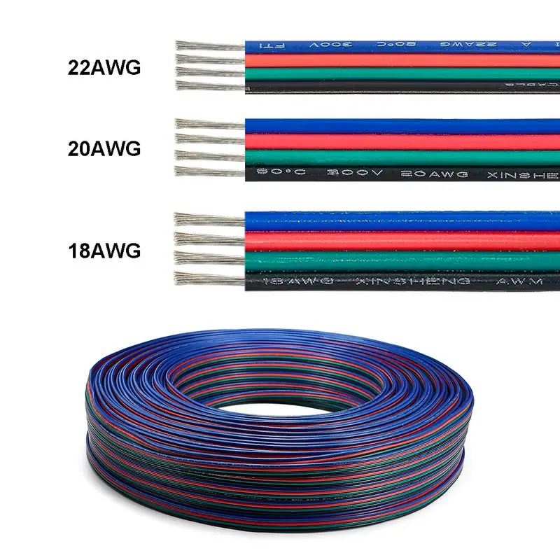 4 контакта 18/20/22AWG Электрический провод 5 м Удлинительный кабель для 3528 5050 RGB