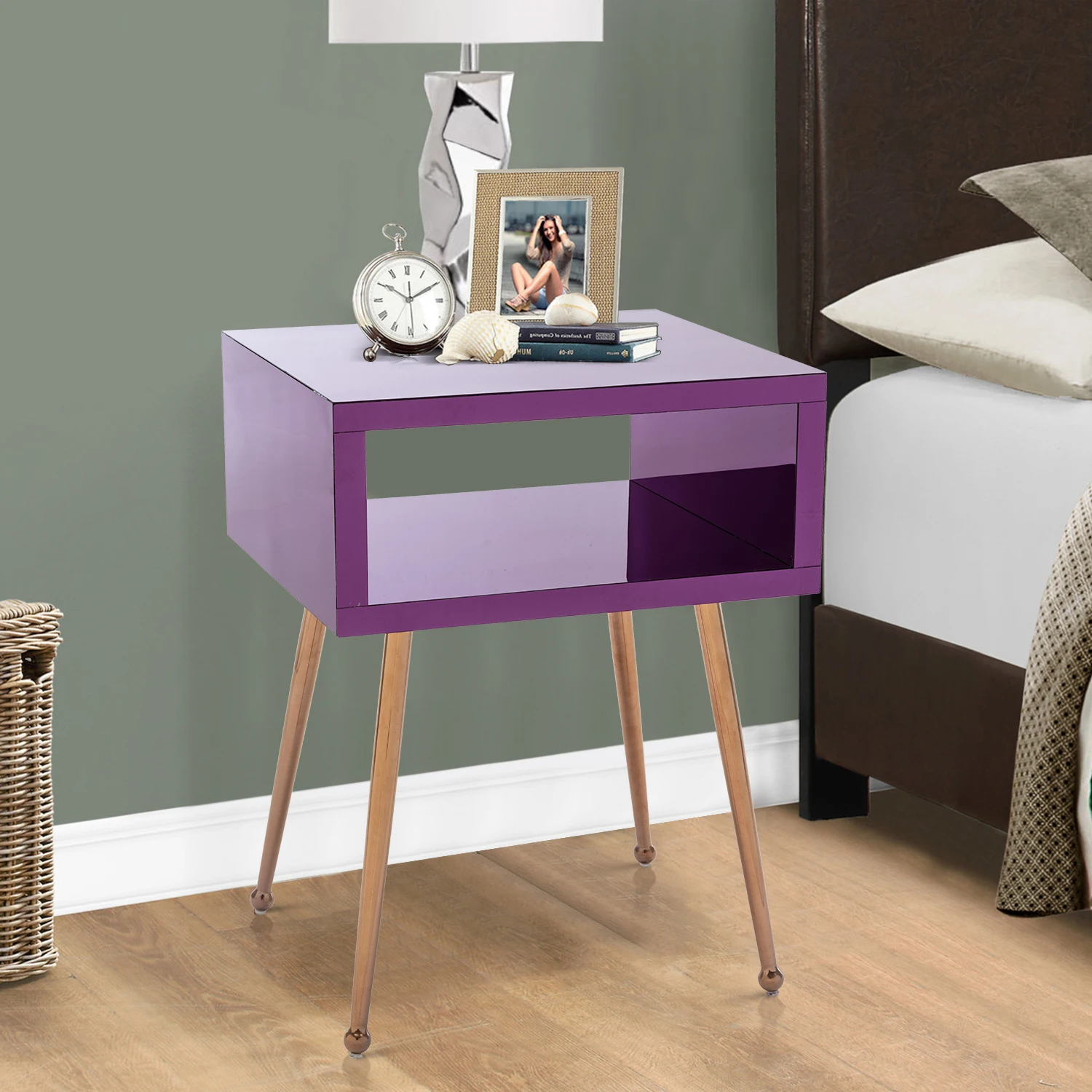 MIRROR END TABLE MIRROR NIGHTSTAND END&SIDE TABLE Nightstand US Warehouse