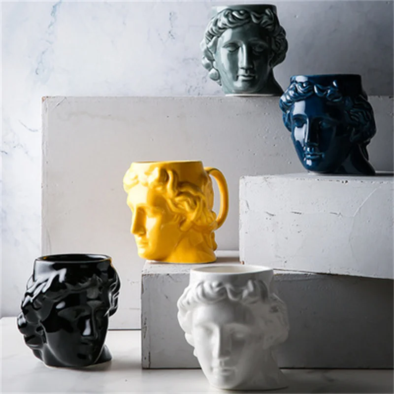 

Ceramic Mug Cup Spain Ancient Greek Apollo David Head Mug Roman Sculpture Cup David Water Cup Desktop Ornament Office Pen Holder