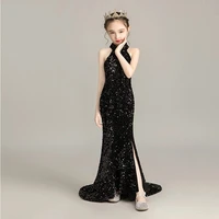 evening dress for girls kids elegant gowns teen birthday party dresses sexy multicolor sequins graduation performance tail dress