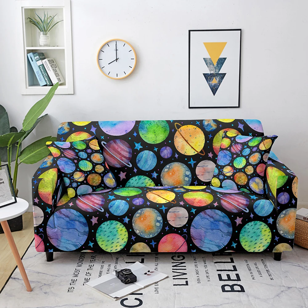 

Cartoon Stretch Spandex Sofa Covers for Living Room Planet Elastic Sofa Slipcovers 1/2/3/4 Seater Sectional Couch Covers