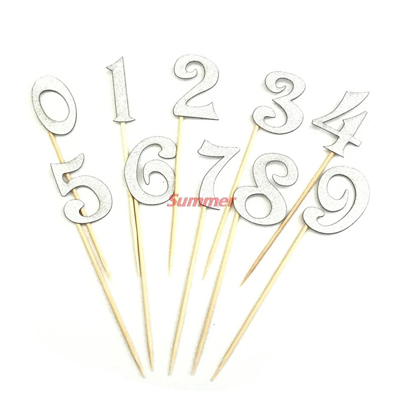 Smart Home New 10pcs Gold Silver Glitter Numbers Personalized Cake Topper Kit Wedding Birtay Cupcake Party Decorations (0-9)