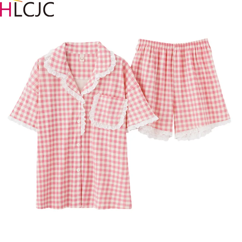 

Women Sexy Lingerie Cute Plaid Pyjamas Femme Sleepwear Shirts+Shorts Underwear Nightwear Women Pyjamas Sleeveless Pajamas Set