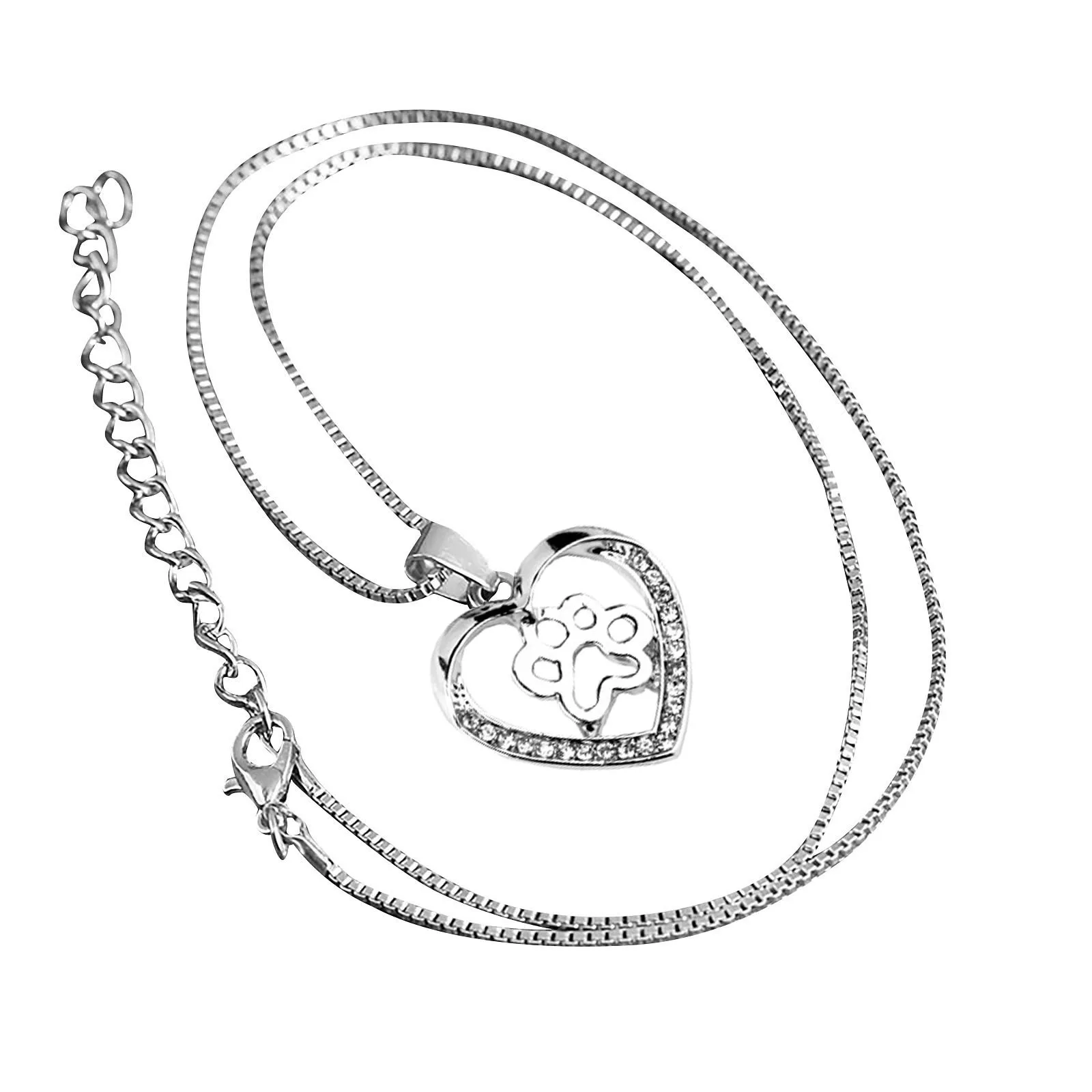 Ажурное ожерелье в виде собачьей лапы с бриллиантовой подвеской цепочка на