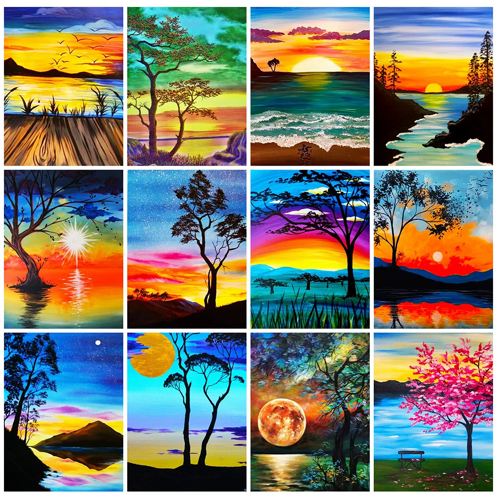 

HUACAN 5D DIY Diamond Painting Full Square New Arrival Landscape Tree Diamond Embroidery Seaside Mosaic Cross Stitch Wall Art