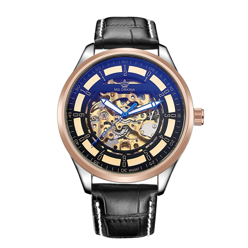 Часы мужские механические с большим циферблатом и кожаным ремешком | Наручные