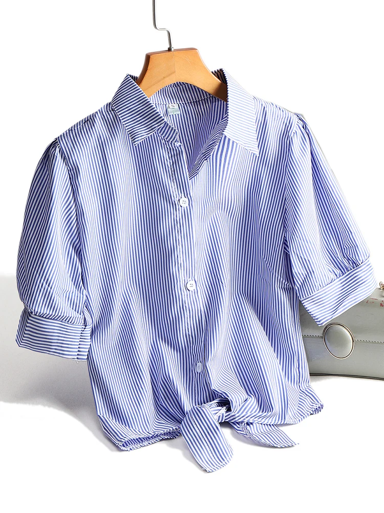 Zjaiss шик Стиль Женские рубашки в полоску Модные кроп топы белого цвета блузка все