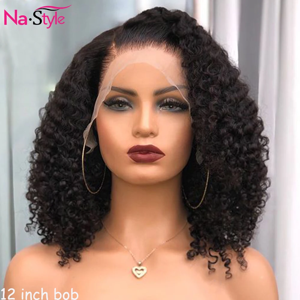 

Afro Kinky Curly Wig For Black Women 13x4 Bob Wig Lace Front Human Hair Wigs Pre Plucked Bleached Knots Brazilian Hair 180% Remy