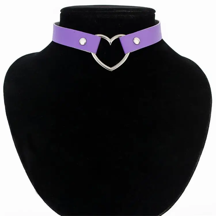 purple Новинка, модное сексуальное кожаное колье в стиле панк, готика, украшенное сердечком, винтажное Очаровательное ожерелье с круглым воротником, Женские Ювелирные изделия, подарок - Окраска металла: purple