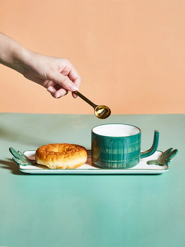 Кружка с узором в виде кактуса керамические чашки для завтрака тарелка посуда