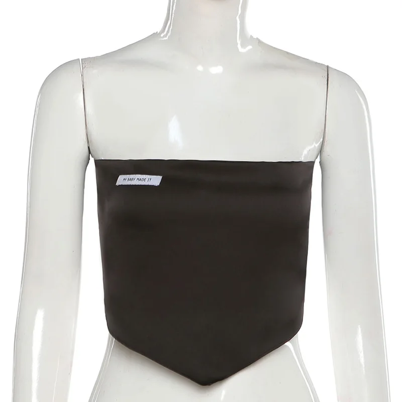 

Slim Women Tank Tops Backless Fashion Labeling Irregular Warp Sexy Solid Color One Word Collar Vest Casual Summer Fashion 2021