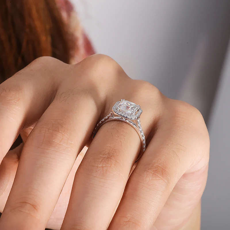 AEAW 2.0ct DEF Color VVS Asscher Cut CVD HPHT Lab Grown Diamond Engagement Band for Women Solid 14K 585 White Gold Ring With IGI