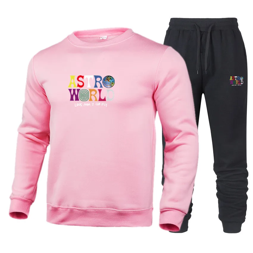 

ASTROWORLD 2021 men's spring and autumn printed round neck sweater + casual trousers casual two-piece comfortable suit male A3