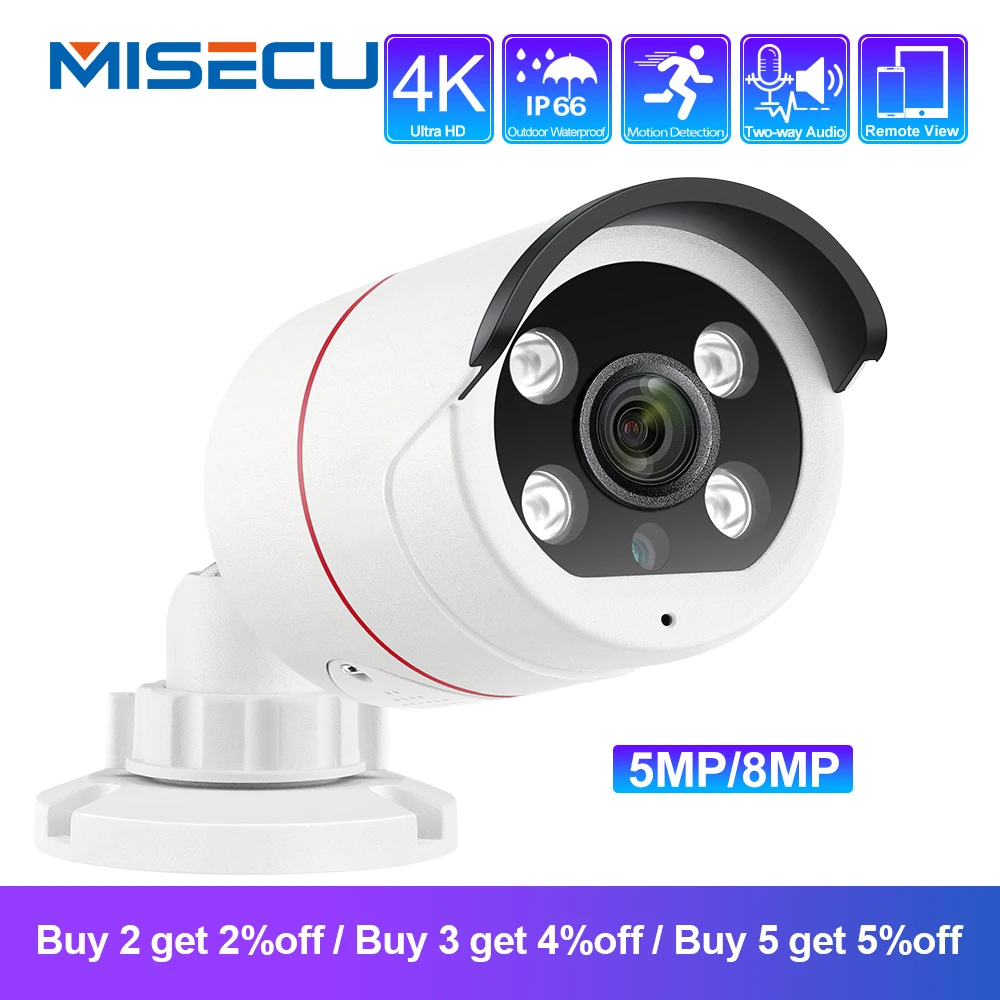

MISECU Bullet 4K 8MP POE IP Camera 5MP Waterproof Two Way Audio Video Surveillance Security CCTV Camera for POE NVR 48V ONVIF
