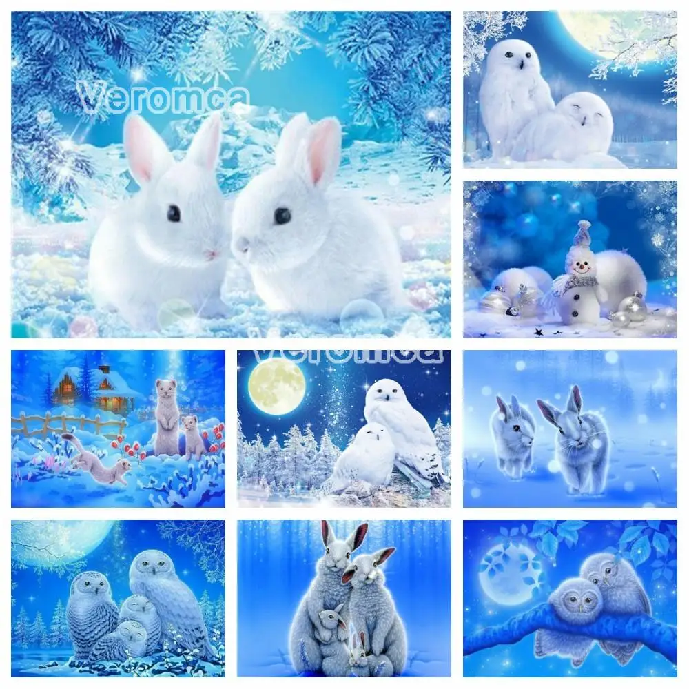 

Diy 5D Diamond Painting Full Drill Rabbit Owl Animal Diamond Embroidery Full Square Round Drill Winter Landscape Picture