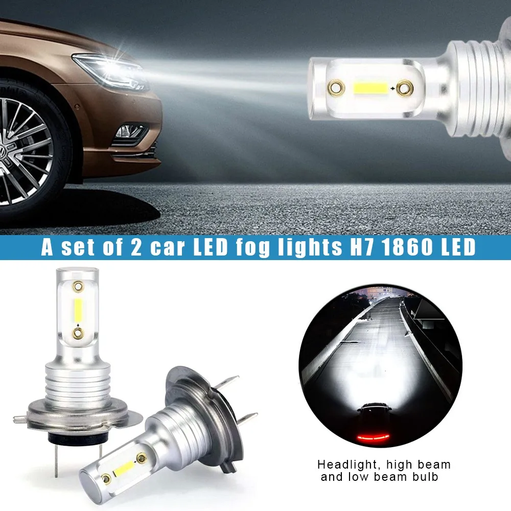 

2pcs LED H7 Fog Light Bulbs Set Mini Headlight Bulbs for Cars 360 Degree Beam Angle Car Replacement Lamps 6000K White