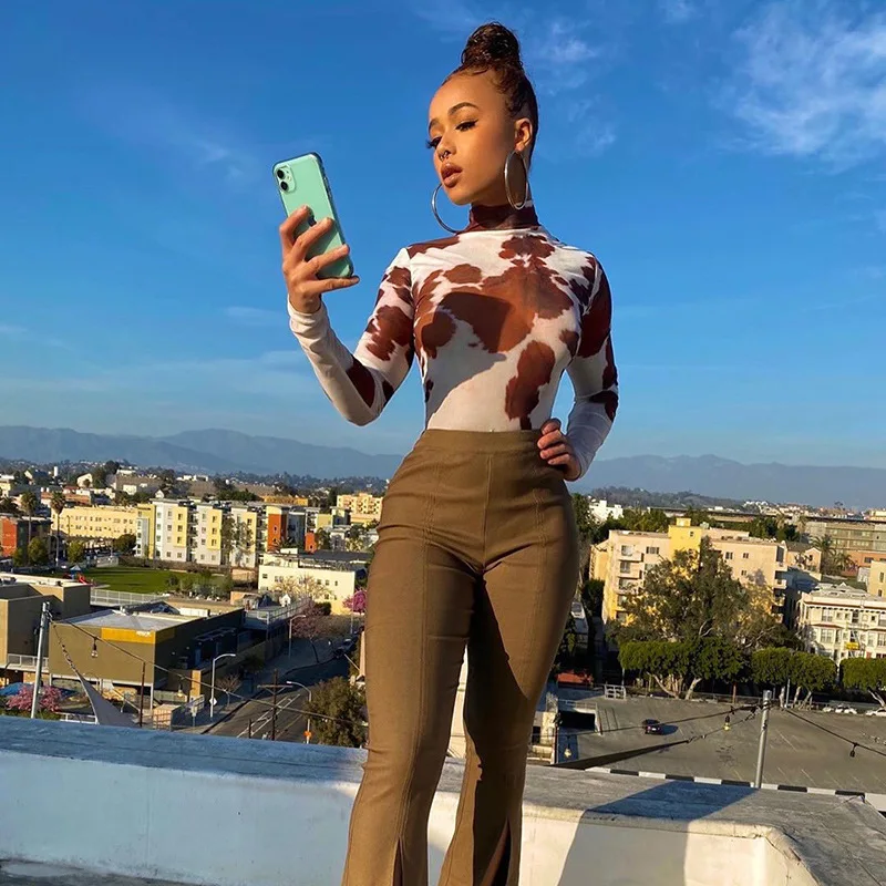 

2020 Casual Fitness Women Bodysuit Turtleneck Slim Long Sleeve Romper Fashion Streetwear Outfits Club Body Fall Jumpsuit