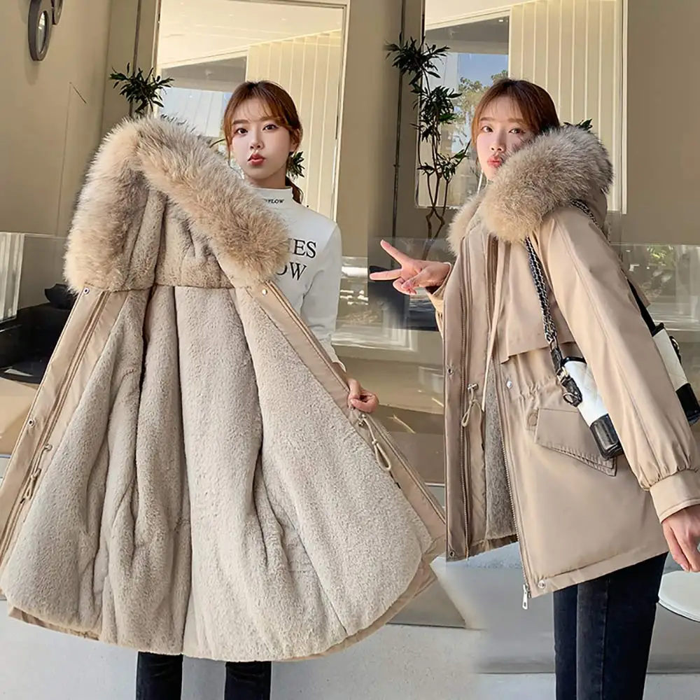 PinkyIsBlack New Casual Loose Fur Liner Hooded Winter Parkas Women Fashion Solid Thick Short Coats Women Elegant Cotton Jackets