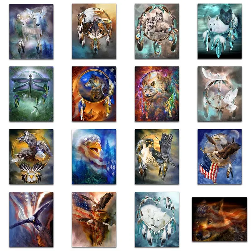 5D DIY Алмазная картина с крестиком Флаг Орел полная круглая вышивка волк