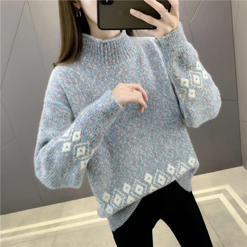 

Женский свитер с полувысоким воротником, Осень-зима 2022, новая Корейская версия базового вязаного пуловера, универсальная блузка